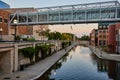 Modern Bridge and Canal Walkway at Blue Hour, Indianapolis Royalty Free Stock Photo
