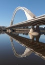 Modern bridge over the Guadiana river mirror