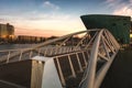 Modern bridge over the Oosterdok canal leading to Nemo Science Museum Royalty Free Stock Photo