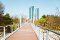 Seoul forest park, modern bridge and spring nature landscape in Korea