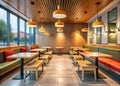 Modern Bright and Comfortable Fast Food Restaurant Interior Design Creating a Positive Dining Experience Royalty Free Stock Photo
