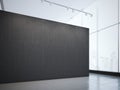 Modern bright gallery with black wall and spotlights. 3d rendering Royalty Free Stock Photo