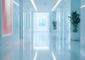 A modern, bright hallway featuring artwork and plants, emphasizing a clean aesthetic Royalty Free Stock Photo
