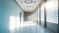 Modern bright hallway with large windows and sunlight casting geometric shadows on the floor Royalty Free Stock Photo