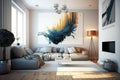 Modern bright interior of the apartment with a large sofa. Illustration of the living room Royalty Free Stock Photo