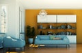 Modern bright interior design living room with grea sofas