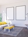 Modern bright interior with empty frame . 3D rendering 3D illustration Royalty Free Stock Photo