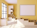 Modern bright interior with empty frame . 3D rendering 3D illustration Royalty Free Stock Photo