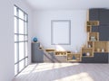 Modern bright interior with empty frame . 3D rendering 3D illustration Royalty Free Stock Photo