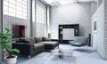 Modern bright interiors apartment 3D rendering illustration