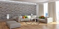 modern bright interiors apartment Living room 3D rendering illus