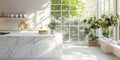 A Modern, Bright Kitchen Featuring Elegant Marble Countertops and a Spacious Design Royalty Free Stock Photo