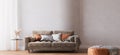 Modern bright living room, brown sofa on curved wall Royalty Free Stock Photo