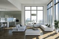 Modern bright loft with big Windows interior design