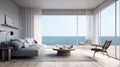 Modern bright room with large windows and sea view