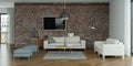 Modern bright skandinavian living room with stonewall