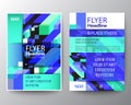 Modern brochure cover flyer poster layout vector template. Colorful blue neon isometric block background
