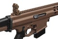 Modern brown automatic rifle. Weapons for police, special forces and the army. Automatic carbine with mechanical sights. Assault