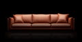 Modern brown leather sofa on reflective black background