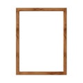 Modern brown natural wood frame isolated on transparent white background. Thin portrait vertical rectangle wooden frame mock up