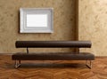 A modern brown sofa and painting on the wall Royalty Free Stock Photo