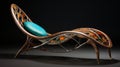 Modern Brown And Turquoise Lounge Chair With Intricate Art Nouveau Design