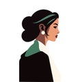 Modern brunette strong woman stylish lady portrait side view avatar vector flat illustration