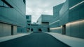 Modern brutalist architecture with concrete buildings and pathway Royalty Free Stock Photo