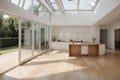 Modern Build Conservetory with Skylight window laminated flooring and bi-folding doors in London UK