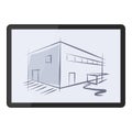 Modern building architectural sketch on a digital tablet