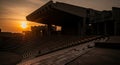 Modern building architecture at sunrise concrete. Royalty Free Stock Photo