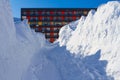 Modern building in the Arctic Circle, covered with snow