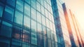 Modern building in the city with sunlight. Abstract texture and blue glass facade in modern office building. Retro stylized Royalty Free Stock Photo