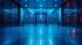 Modern building entrance features neon lights, adding futuristic touch to the ambiance Royalty Free Stock Photo