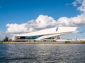Modern building of Eye film museum on north bank of IJ river in Amsterdam, Netherlands