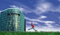 Modern building and girl jumpi Royalty Free Stock Photo