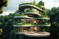 Modern building in the green forest.3d rendering. Computer digital drawing, Ecofriendly building in the modern city, AI Generated Royalty Free Stock Photo