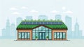 Modern building with green roof and solar panels in cityscape the image was generated using AI Royalty Free Stock Photo