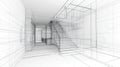 Modern Interior Architecture Design Blueprint, Staircase Wireframe View Royalty Free Stock Photo