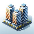 3 modern building isometric perspective of architectural details, Generated AI Royalty Free Stock Photo