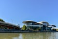 Modern building of Ministry of Justice and Civil Registry Agency near the Kura River