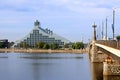 Modern building of the National Library of Latvia and Stone bridge, Riga