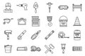 Modern building reconstruction icons set, outline style