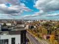 Modern building roof, aerial Kharkiv city, Ukraine