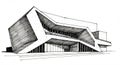 Modern building sketch with bold, angular design. The structure features sharp, Royalty Free Stock Photo