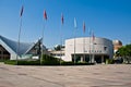 Modern building of Xinghai Concert Hall and music square in GuangZhou City, urban scenery of China Asia.