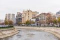 The modern buildings at the banks of the Dambovita River in the center of Bucharest City, Romania Royalty Free Stock Photo