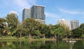 Modern buildings beyond Lumpini Park Royalty Free Stock Photo