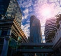 Modern buildings with cloud and sky in Chidlom area at Sukhumvit road Bangkok Thailand