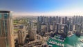 Modern buildings in Dubai Marina with shadows moving very fast timelapse, Dubai, UAE. Royalty Free Stock Photo